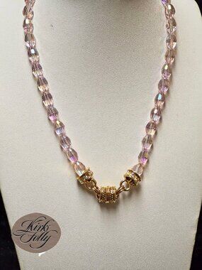 Kirks Folly 𝐕𝐢𝐧𝐭𝐚𝐠𝐞 Aurora Borealis Crystal Beads Magnetic Necklace Pink